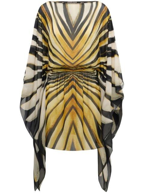 Ray of Gold print chiffon silk dress by ROBERTO CAVALLI