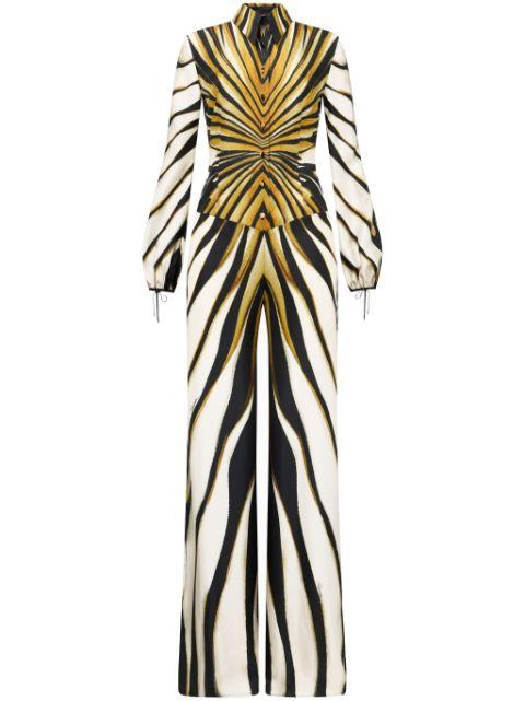 Ray of Gold print silk jumpsuit by ROBERTO CAVALLI
