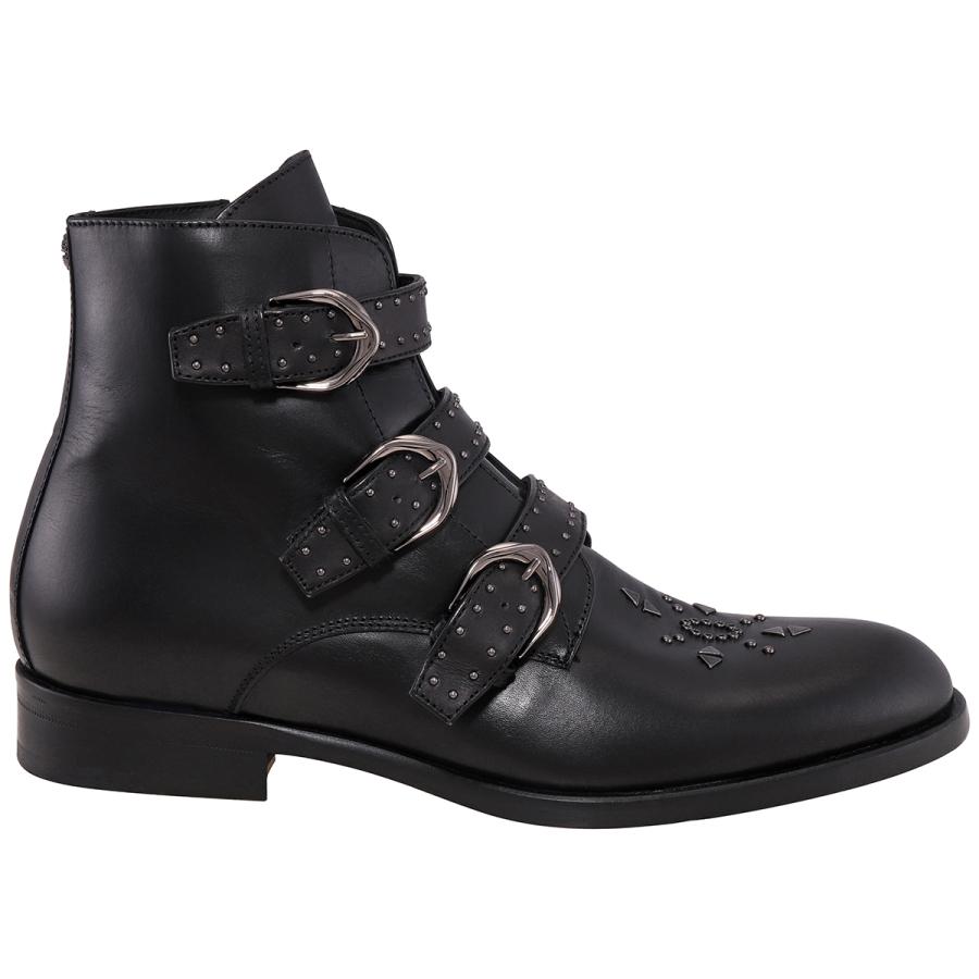 Roberto Cavalli Mens Black Leather Buckled Ankle Boots by ROBERTO CAVALLI