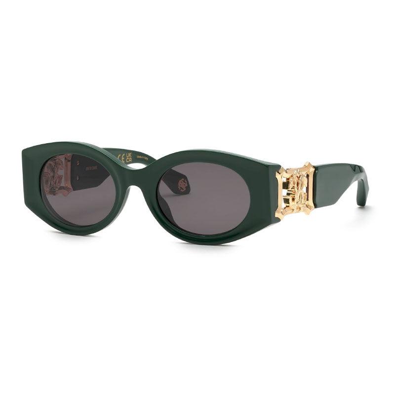 Roberto Cavalli Sunglasses Oval Full Rim, Shiny Green Frame And Grey Lens Src0640D80 by ROBERTO CAVALLI