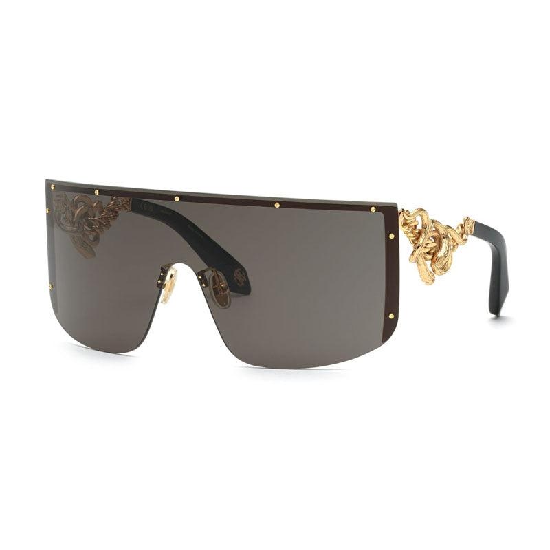 Roberto Cavalli Sunglasses Shield Semi Rim, Rose Gold Frame And Brown Grey Lens Src015M0300 by ROBERTO CAVALLI