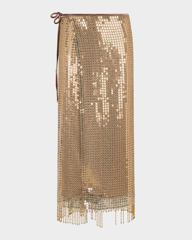 Sequined Fishnet Midi Wrap Skirt by ROBERTO CAVALLI
