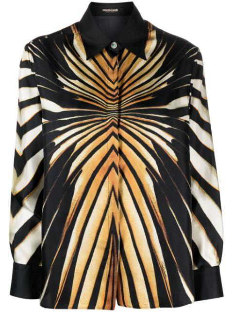 abstract-pattern print silk shirt by ROBERTO CAVALLI