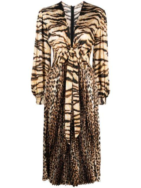 animal-print knot-font midi dress by ROBERTO CAVALLI