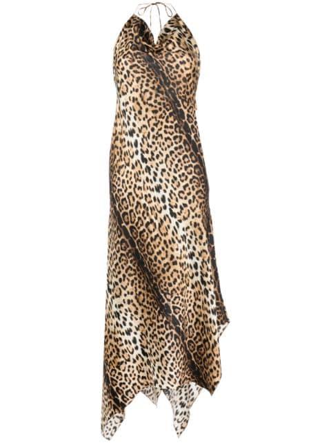 asymmetric-hem cowl-neck silk dress by ROBERTO CAVALLI