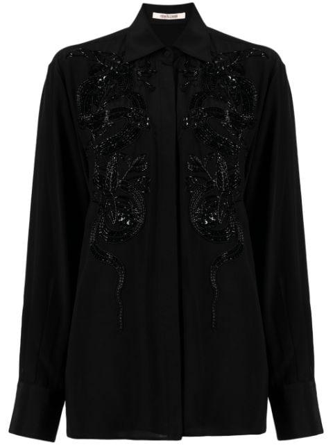 bead-embellished appliqué viscose shirt by ROBERTO CAVALLI