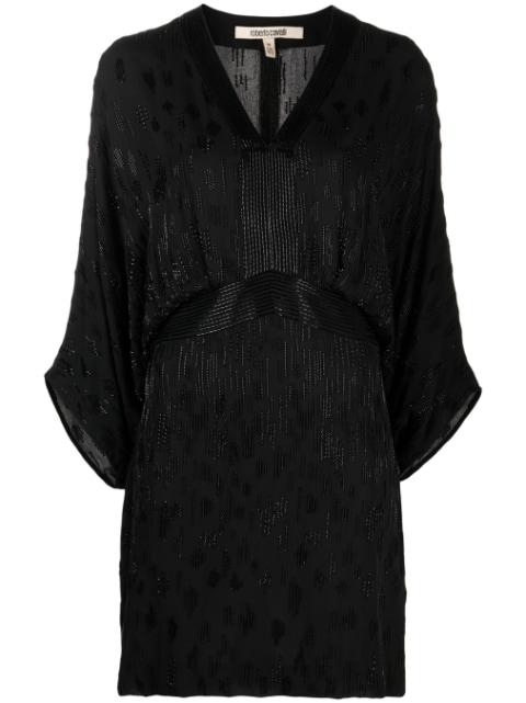 bead-embellished short silk dress by ROBERTO CAVALLI