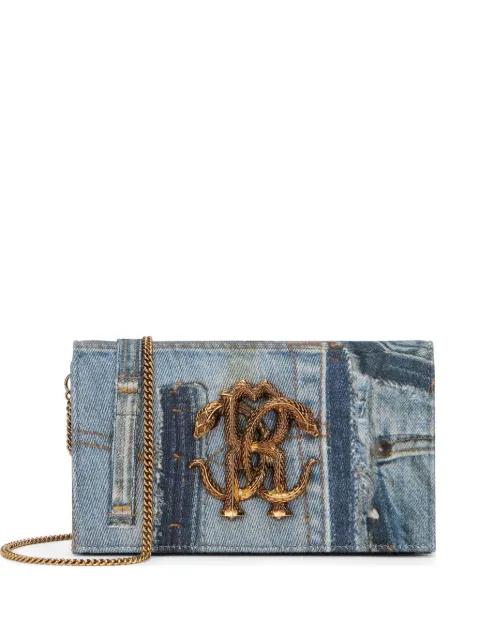 denim patchwork chain shoulder bag by ROBERTO CAVALLI