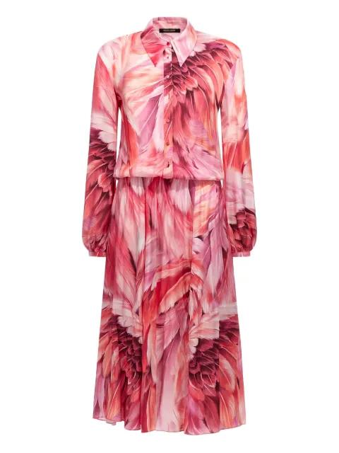 feather-print button-down midi dress by ROBERTO CAVALLI