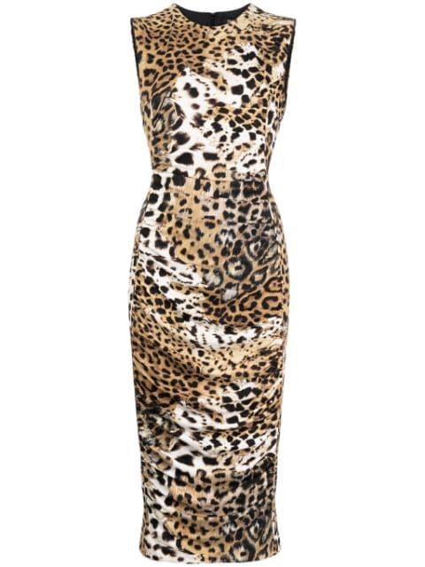 jaguar-print gathered midi dress by ROBERTO CAVALLI