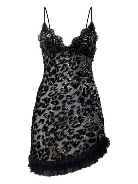 lace-trimmed leopard-pattern mini dress by ROBERTO CAVALLI