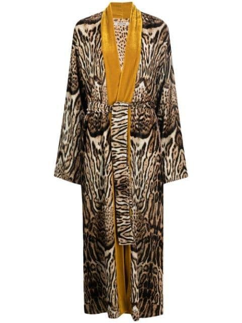 leopard print belted coat by ROBERTO CAVALLI
