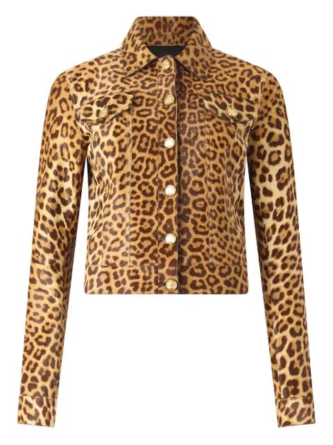 leopard print button-fastening leather jacket by ROBERTO CAVALLI