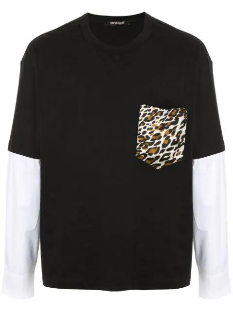 leopard print panel T-shirt by ROBERTO CAVALLI