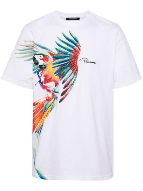 parrot-print cotton T-shirt by ROBERTO CAVALLI