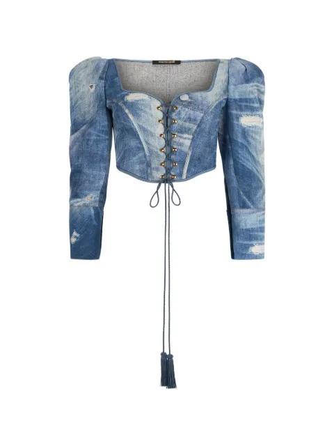 patchwork-effect corset top by ROBERTO CAVALLI