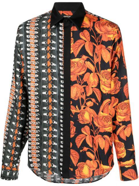 patchwork rose-print silk shirt by ROBERTO CAVALLI