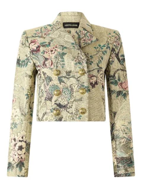 pheasant floral double-breasted jacket by ROBERTO CAVALLI