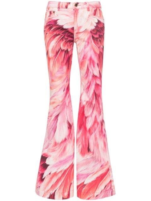 plumage-print flared jeans by ROBERTO CAVALLI