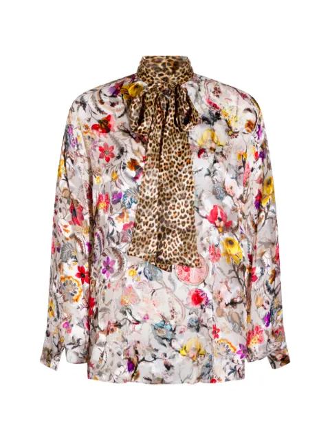 pussy-bow floral-print blouse by ROBERTO CAVALLI