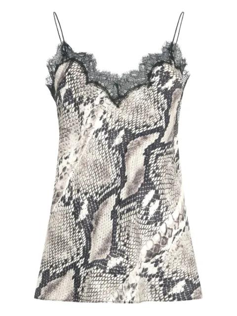 snake-print lace-trimmed top by ROBERTO CAVALLI