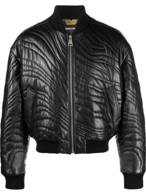 stripe-quilted leather bomber jacket by ROBERTO CAVALLI