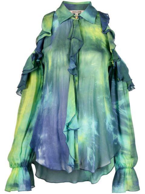 tie-dye cold-shoulder blouse by ROBERTO CAVALLI