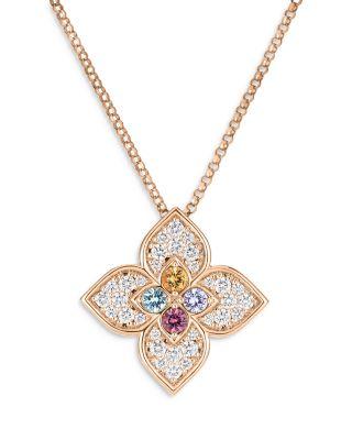 18K Rose Gold Venetian Princess Carnival Multi Gemstone & Diamond Flower Pendant Necklace by ROBERTO COIN
