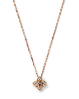 18K Rose Gold Venetian Princess Carnival Multi Gemstone & Diamond Flower Pendant Necklace by ROBERTO COIN