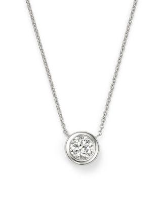 18K White Gold Bezel Diamond Solitaire Pendant Necklace by ROBERTO COIN