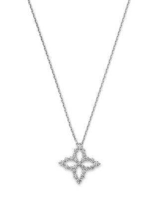 18K White Gold Diamond Outline Diamond Flower Pendant Necklace by ROBERTO COIN