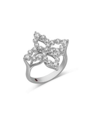 18K White Gold Diamond Princess Outline Diamond Flower Ring by ROBERTO COIN