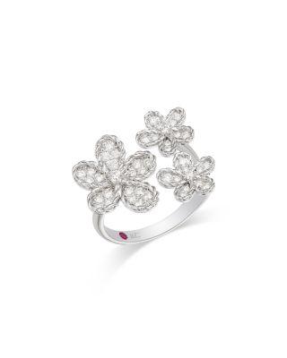 18K White  Gold Jasmine Diamond Triple Flower Cluster Ring by ROBERTO COIN