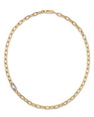 18K White & Yellow Gold Bold Gold Diamond Link Paperclip Chain Necklace by ROBERTO COIN