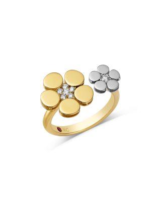 18K White & Yellow Gold Daisy Diamond Cuff Ring by ROBERTO COIN