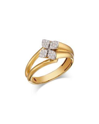 18K White & Yellow Gold Love in Verona Diamond Pav&eacute; Flower Split Shank Ring by ROBERTO COIN