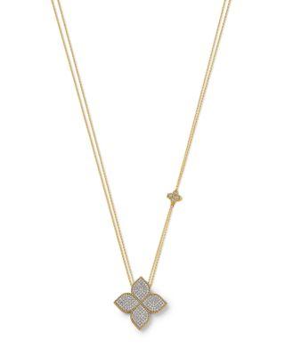 18K White & Yellow Gold Princess Flower Diamond Adjustable Pendant Necklace by ROBERTO COIN