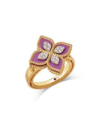 18K White & Yellow Gold Venetian Princess Phosphoiderite & Diamond Flower Ring by ROBERTO COIN
