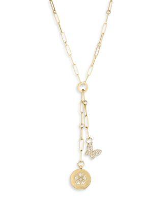 18K Yellow Gold Daisy Diamond Flower Disc & Butterfly Lariat Necklace by ROBERTO COIN