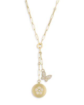 18K Yellow Gold Daisy Diamond Flower Disc & Butterfly Lariat Necklace by ROBERTO COIN
