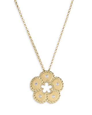 18K Yellow Gold Daisy Diamond Flower Pendant Necklace by ROBERTO COIN