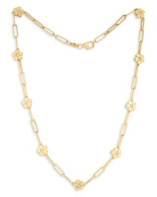 18K Yellow Gold Daisy Diamond Station Paperclip Chain Necklace by ROBERTO COIN