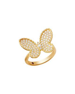 18K Yellow Gold Diamond Pav&eacute; Butterfly Jasmine Ring by ROBERTO COIN