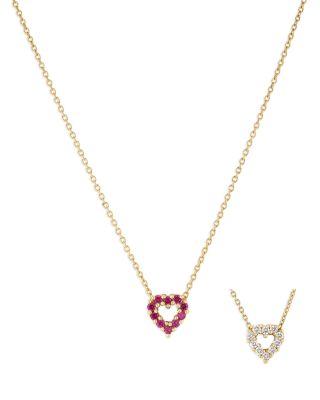 18K Yellow Gold Diamond & Ruby Reversible Heart Pendant Necklace by ROBERTO COIN