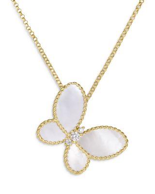 18K Yellow Gold Jasmine Mother of Pearl & Diamond Butterfly Pendant Necklace by ROBERTO COIN