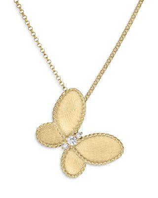 18K Yellow Gold Jasmine Mother of Pearl & Diamond Butterfly Pendant Necklace by ROBERTO COIN