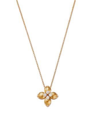 18K Yellow Gold Love in Verona Diamond Flower Pendant Necklace by ROBERTO COIN
