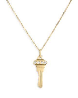 18K Yellow Gold Tiny Treasures Diamond Key Pendant Necklace by ROBERTO COIN