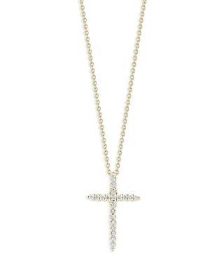 18K Yellow Gold Tiny Treasures Diamond Slim Cross Pendant Necklace by ROBERTO COIN
