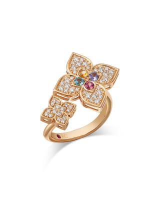 18K Yellow Gold Venetian Princess Carnival Multi Gemstone & Diamond Double Flower Ring by ROBERTO COIN